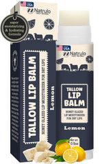 Natrulo beef tallow lip balm tube with lemon flavor delivering deep hydration.