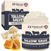 Natrulo Beef Tallow Salve bottle pour highlights rich moisture for versatile skin care