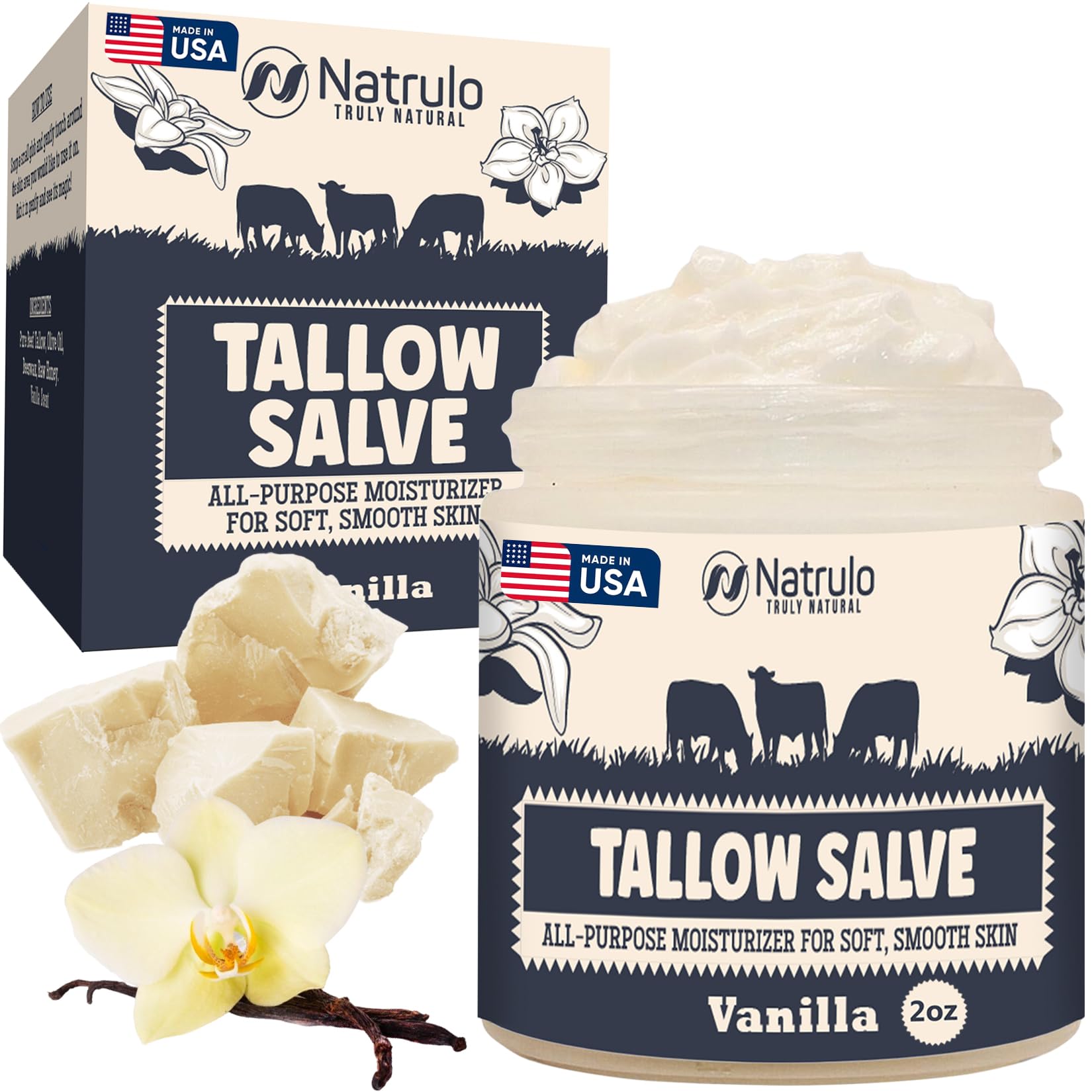Natrulo Beef Tallow Salve jar close-up showing creamy texture for dry skin