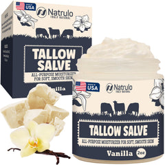 Natrulo Beef Tallow Salve jar close-up showing creamy texture for dry skin
