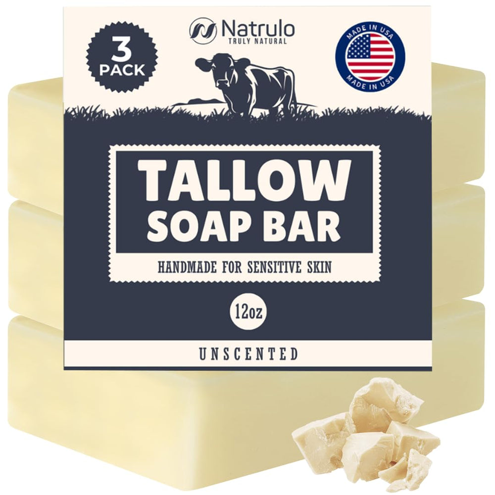 Natrulo beef tallow soap bar unscented close-up for sensitive skin