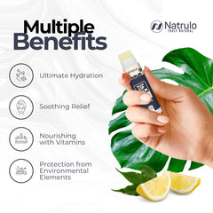 Natrulo lip balm ingredients label showing grass-fed tallow and beeswax.
