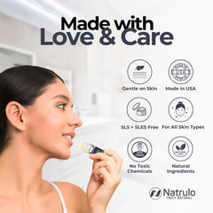 Natrulo Long-wear lip balm application demonstrates durable, all-day moisture