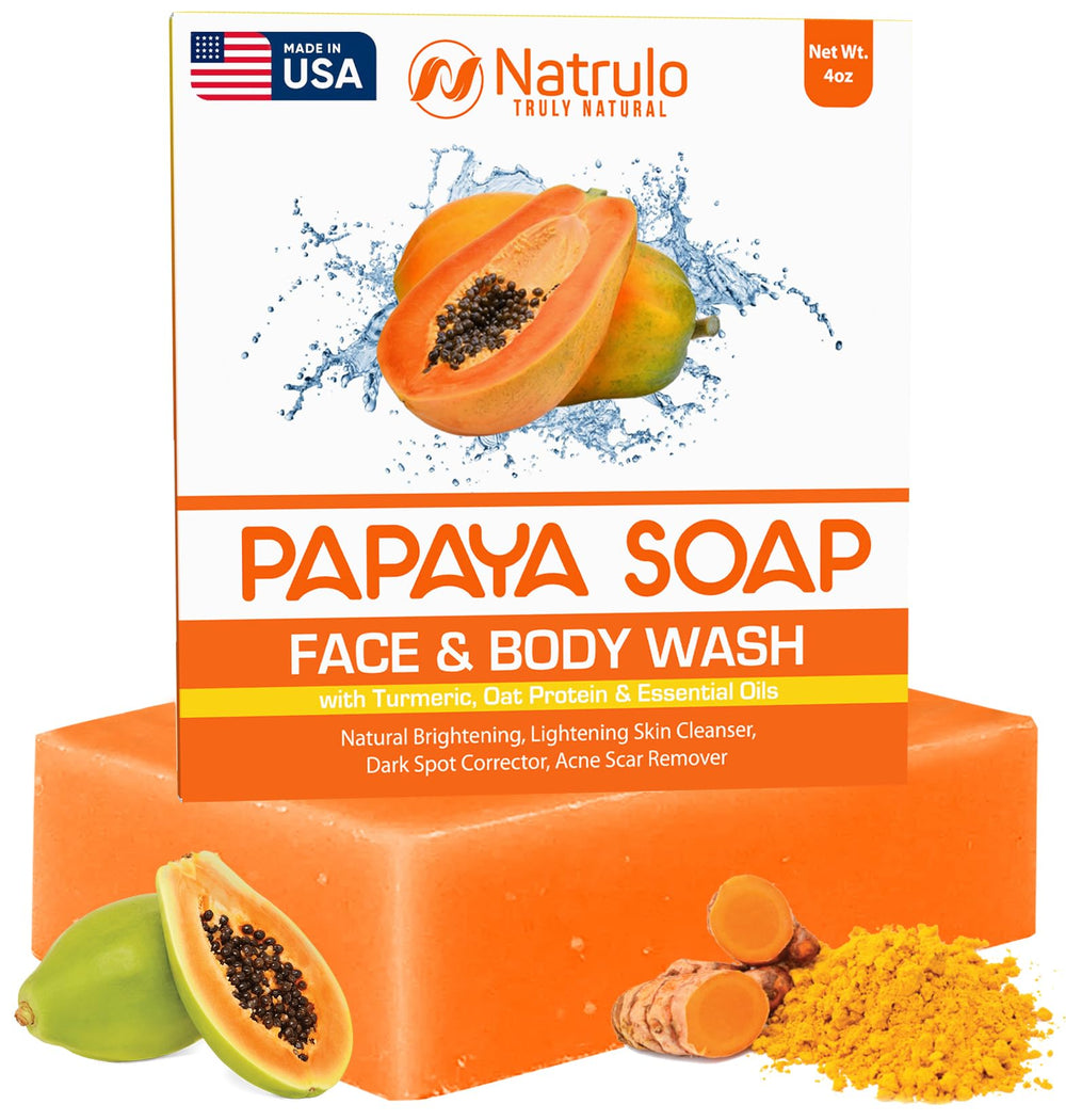 Natrulo Papaya Soap Bar close-up showing brightening formula for even-toned skin.
