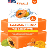 Natrulo Papaya Soap 2-pack packaging promoting a brightening skin routine.
