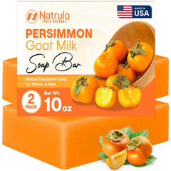 Natrulo Persimmon Goat Milk Soap Bar in hand showing odor-block action for daily freshness