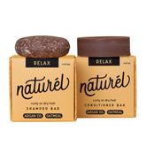 NATURÉL Relax shampoo bar packaging highlights vegan formula for smooth curls.