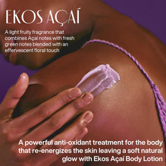 Close-up of Natura Açaí Body Lotion texture highlighting fast-absorbing feel