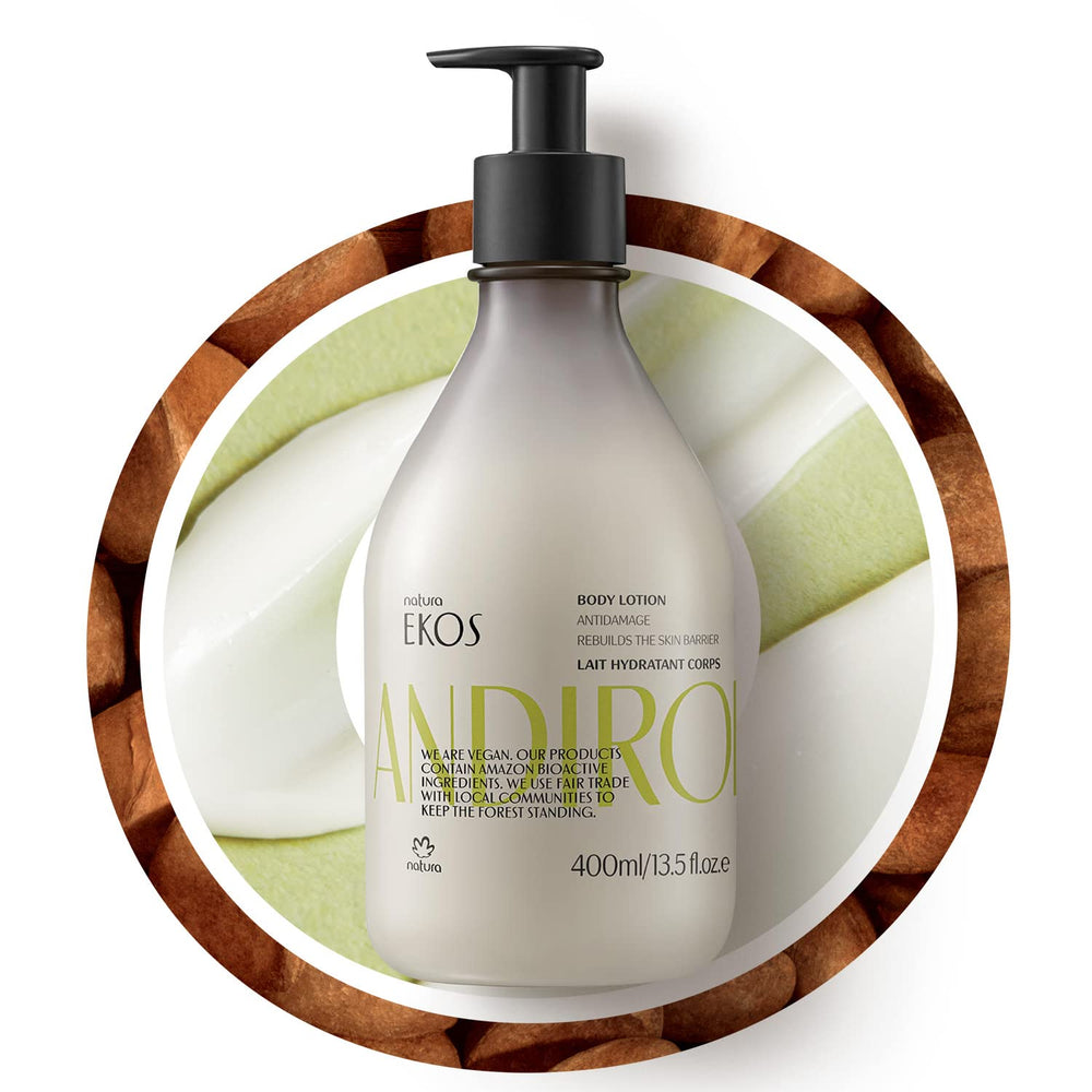 Natura Ekos Andiroba restorative bottle pump for easy application and moisturization.