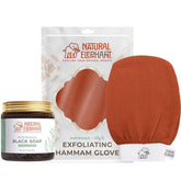 Natural Elephant Moroccan Black Soap bottle showing nourishing olive oil benefits.