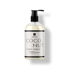 Natural Inspirations coconut amber vanilla bottle closeup showing gentle cleansing