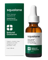 Natural Outcome Pure Squalane Oil bottle shows compact, lightweight hydration for all skin types