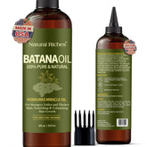 Natural Riches Batana oil bottle on wood shows pure, nourishing hair care potential.