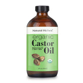Natural Riches castor oil in amber glass bottle preserves purity and nutrients for skin and hair care.