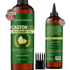 Natural Riches Castor Oil with Rosemary bottle highlights nourished, fuller-looking hair.