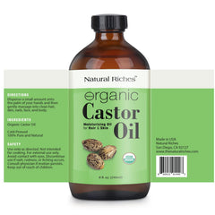 Natural Riches castor oil unrefined, cold-pressed to retain nutrients for daily use.
