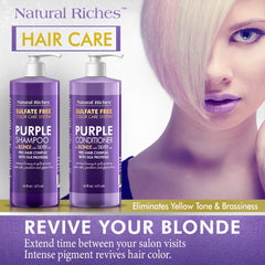 Natural Riches purple conditioner bottle adds moisture and shine.