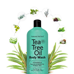 Natural Riches Tea Tree Body Wash pour reveals plant oils