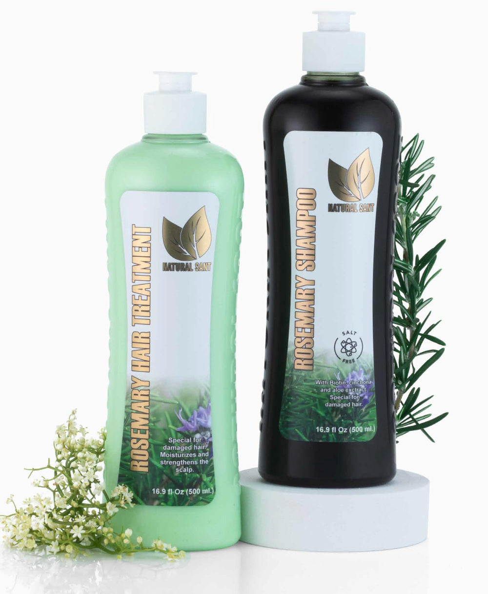 Natural Sant Rosemary & Cinchona shampoo bottle promotes refreshing scalp care.