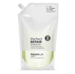 NatureLab.TOKYO Perfect Repair Shampoo bottle shows label for color-treated hair shine