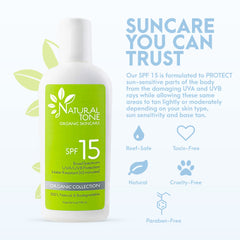 Natural Tone SPF15 sunscreen demonstrates water resistance during outdoor activity.