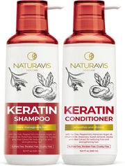 NATURAVIS Keratin Shampoo bottle highlighting keratin repair for stronger hair