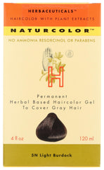 Naturcolor 5N Light Burdock bottle pour showing herbal gel for easy, even coverage.