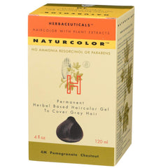 Naturcolor Haircolor Pomegranate Chestnut bottle showing rich color for gray coverage.