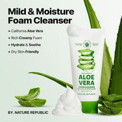 Closeup of creamy aloe foam from Nature Republic cleanser for smooth cleansing