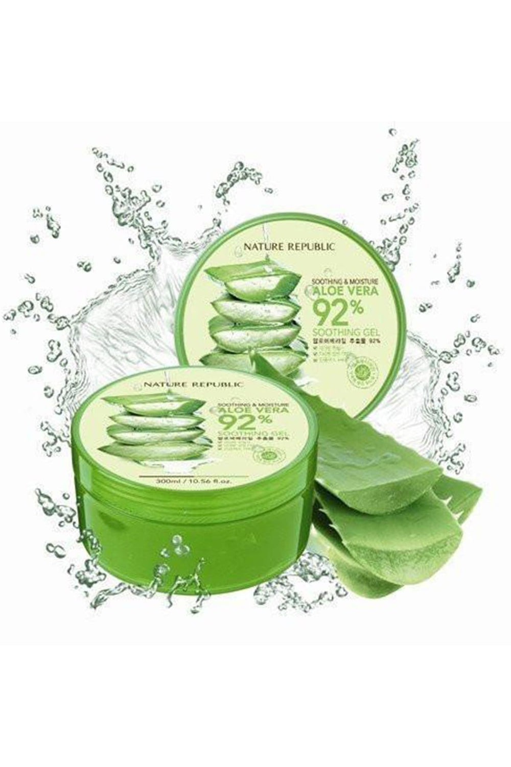 Nature Republic Aloe Vera 92% Gel bottle close-up showing hydration-friendly formula