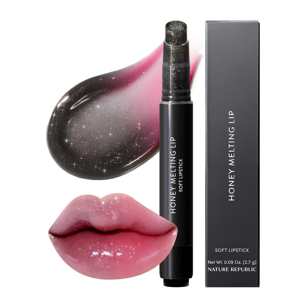 Nature Republic Honey Melting Lip Glitter Midnight Sparkle tube ready for application