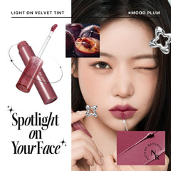 Nature Republic Light on Velvet Tint 06 Mood Plum swatches on skin, vibrant preview