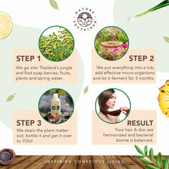 Nature Sustained hands massaging shampoo for frizz control and shine.