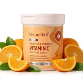 Nature Well Clinical Brighten & Hydrate bottle shows vitamin C formula for radiant skin.