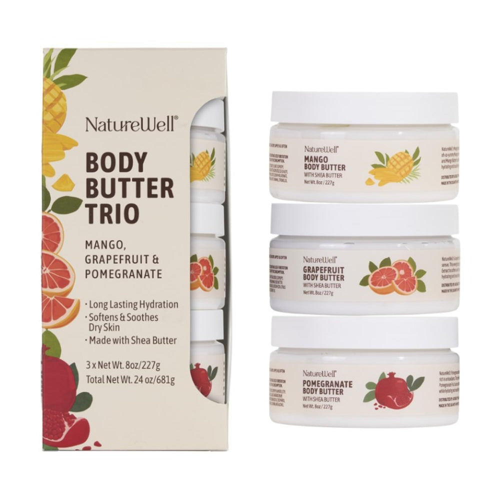 NATURE WELL Shea Body Butter Variety Pack front view with three 8 oz jars for hydration