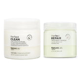NatureLab.TOKYO Perfect Clean scrub-shampoo bottle showing clarifying action for refreshed scalp.