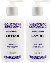 Nature's Apothecary Huckleberry Lotion bottle delivering silky hydration for dry skin