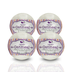 Nature's Beauty oatmeal bath bombs in box, ideal gift for spa-like relaxation.