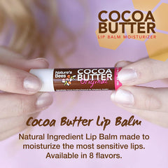 Nature's Bees Cocoa Butter Lip Balm coconut flavor tube for moisturized lips.
