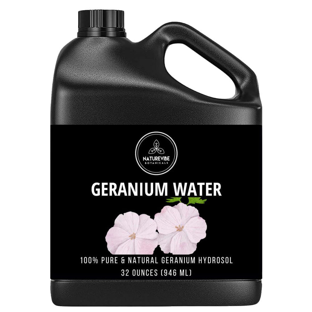 Naturevibe Botanicals Geranium Water 32oz bottle for refreshing facial hydration.