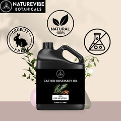 Naturevibe Botanicals Castor Rosemary Oil bottle pour for easy skin and hair application.