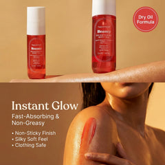 Beamy Brightening Oil being absorbed into skin for a smooth, soft finish