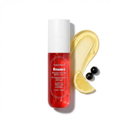 Nature Well Beamy Brightening Body Oil bottle on shelf for radiant, hydrated skin