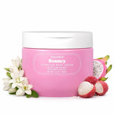 NatureWell Bouncy Body Cream bottle close-up shows premium hydration.