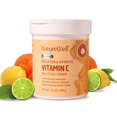 NatureWell Brighten & Hydrate Cream jar close-up, velvety non-greasy texture for daily use.