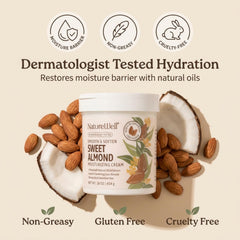 NatureWell Sweet Almond cream texture close-up showing quick absorption.