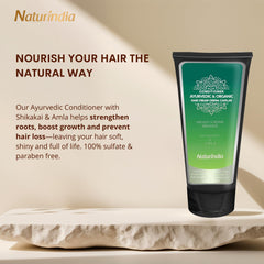 Close-up of sulfate-free label on Naturindia conditioner