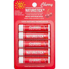 Naturistick SPF 30 lip balm cherry 5-pack on display, clean sun protection.