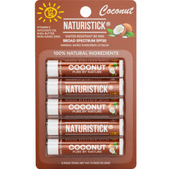 Naturistick SPF30 vegan lip balm coconut pack provides daily lip protection.