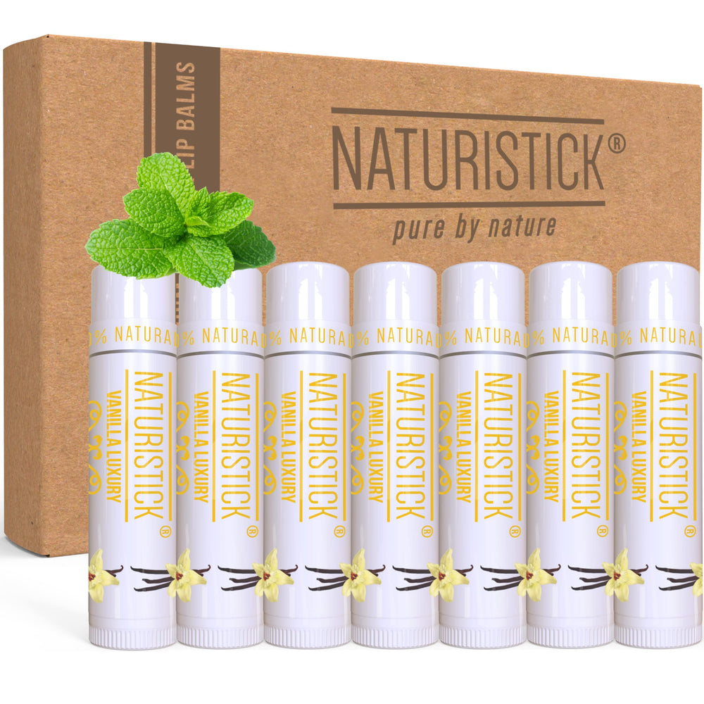 Naturistick vanilla lip balm stick delivering daily hydration with soothing aroma